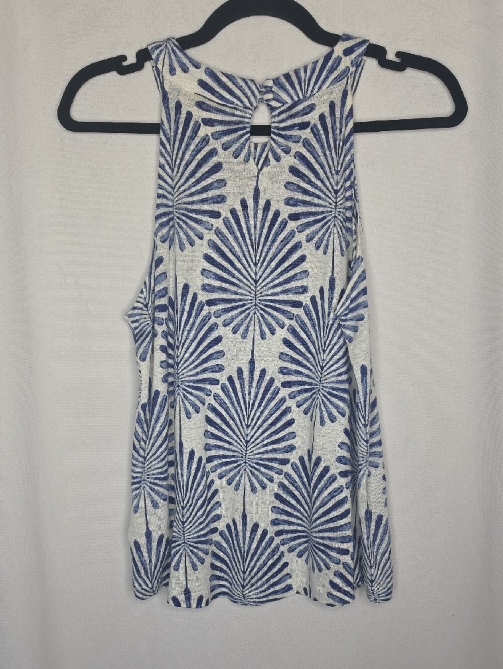 Joie 100% Linen Tropical Palm Print Tank Top Medium Blue White Resort - Picture 3 of 9